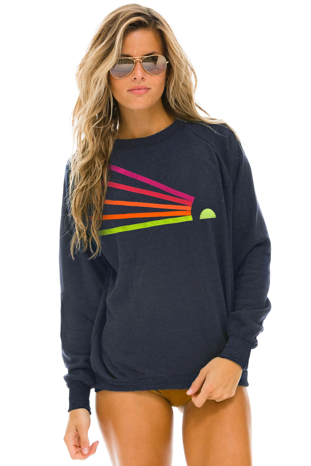 Aviator Nation - Daydream Crew Sweatshirt in Heather Navy/Neon