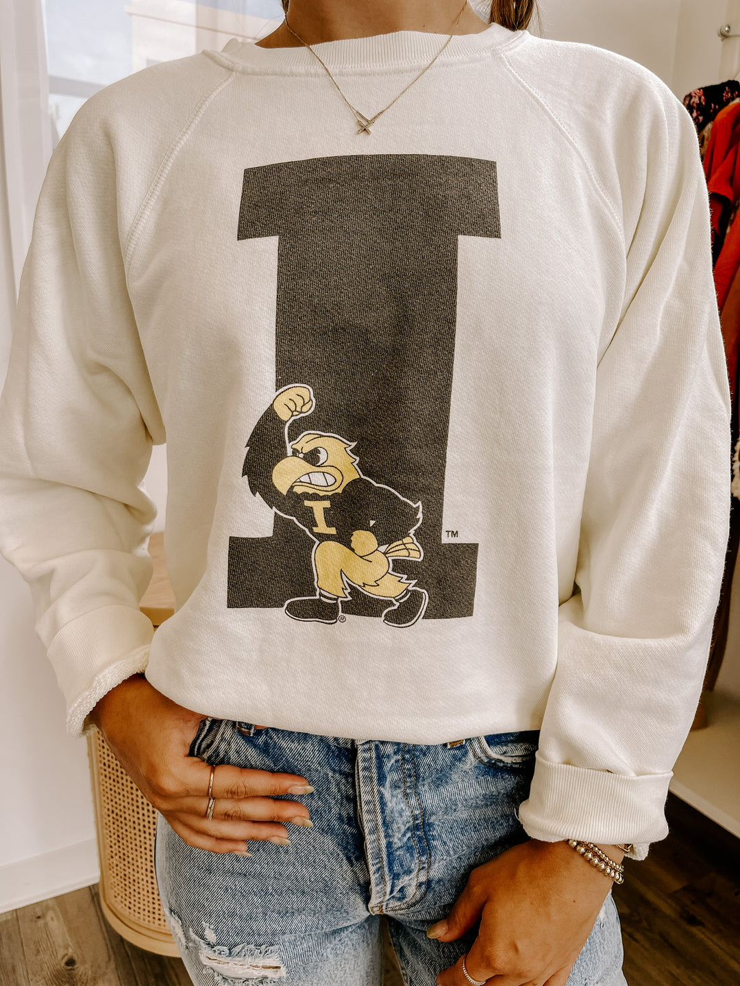 Retro Sport - University of Iowa 'I' Sweatshirt in Antique White