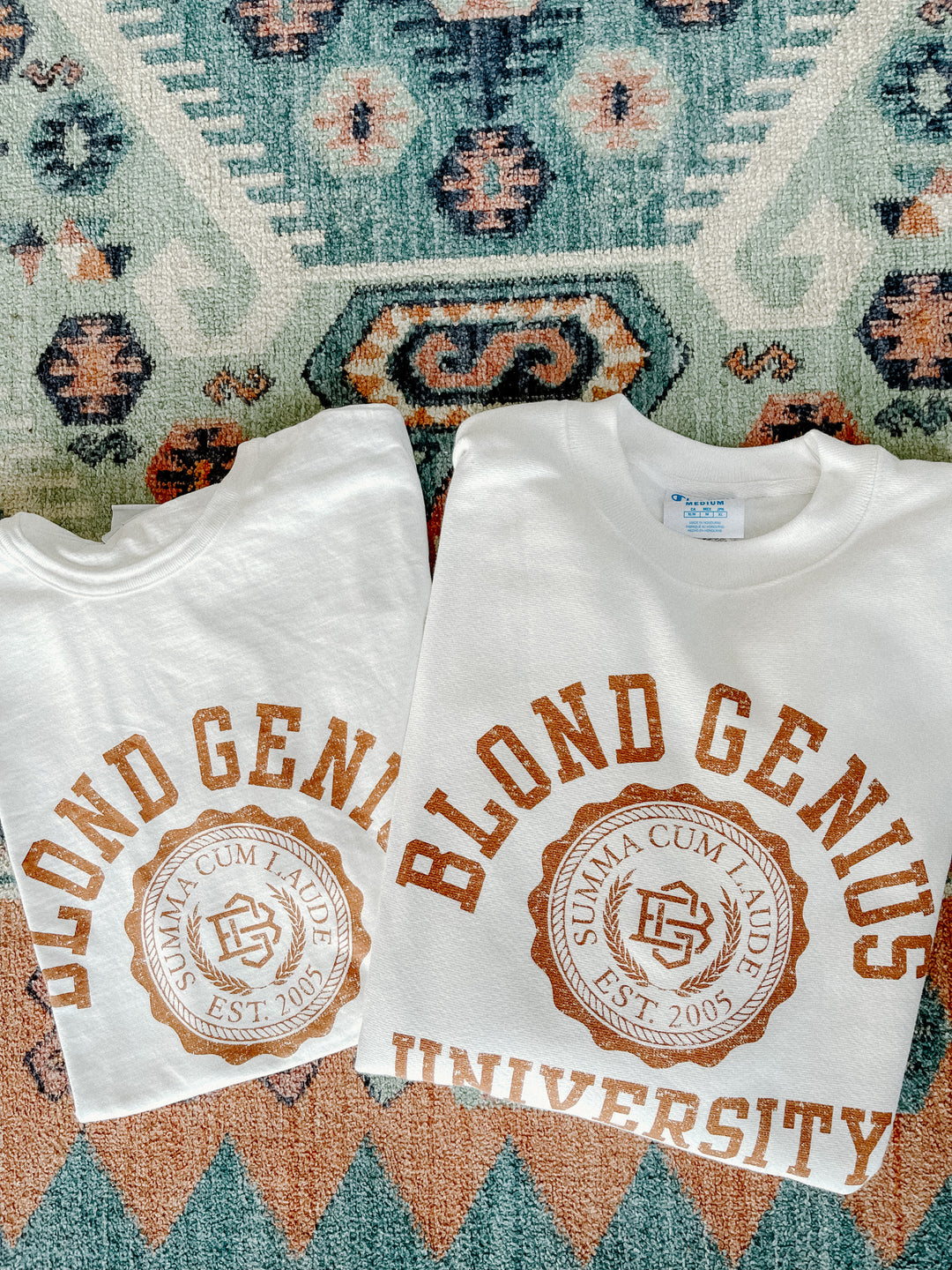 Blond Genius - Blond Genius University Tee in White with Brown