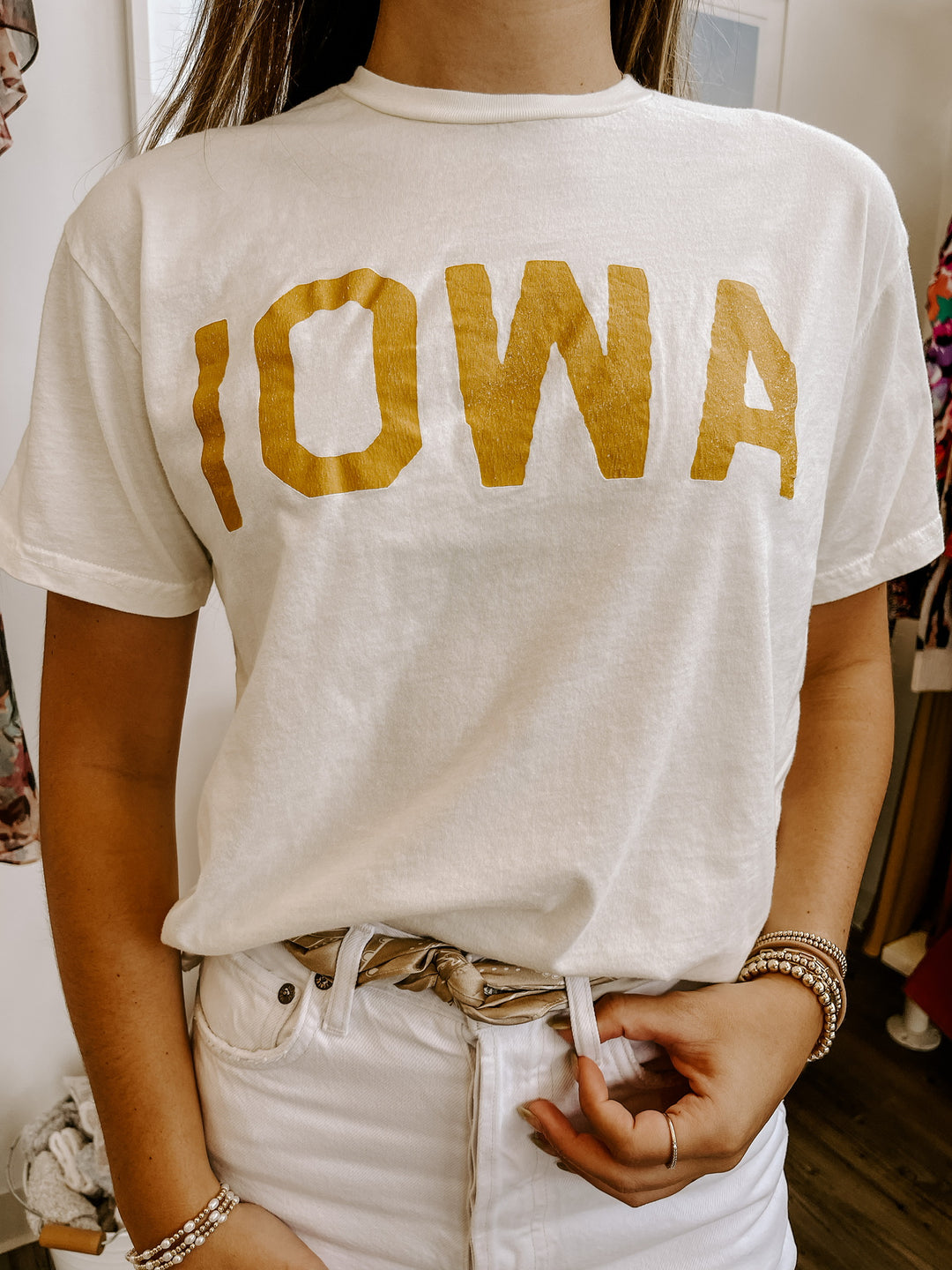 Retro Sport - University of Iowa 'IOWA' Crop Tee in Antique White