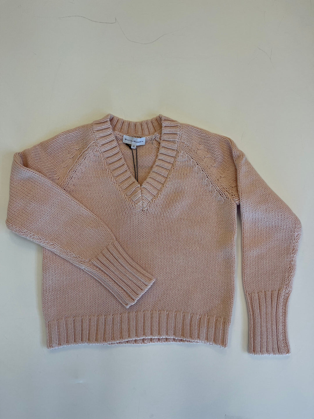 White + Warren - Cotton Rope V Neck in Pink Cord