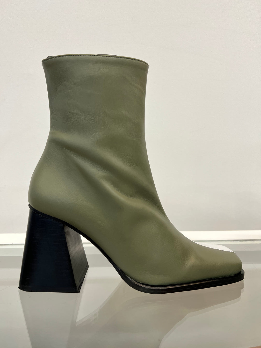 Alohas - South Bi-color Ankle Boots in Dusty Olive & Bright White