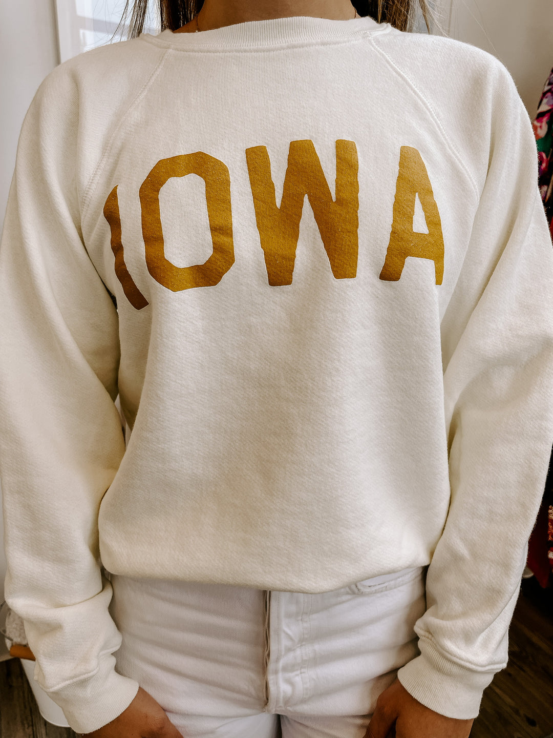 Retro Sport - University of Iowa 'IOWA' Sweatshirt in Antique White