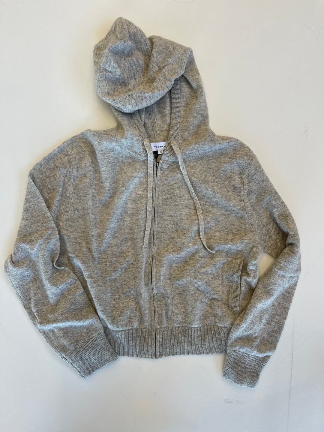 White + Warren - Cashmere Cropped Zip Hoodie in Misty Grey Heather