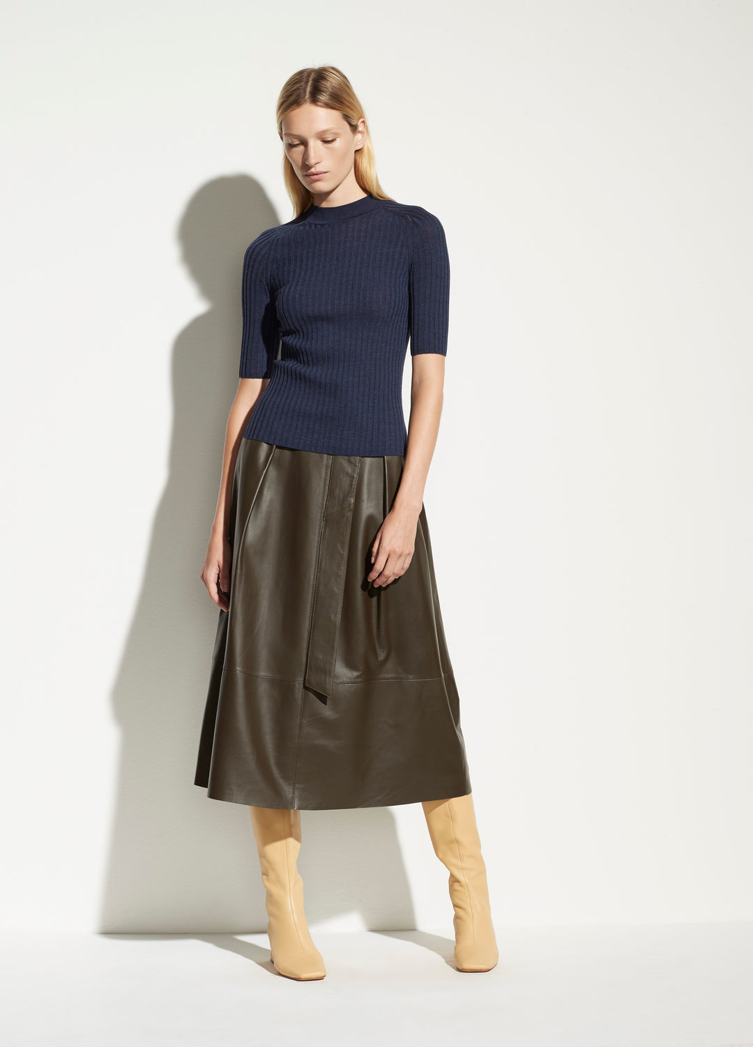 Vince - Skinny Rib Mock Neck in Heather Ink
