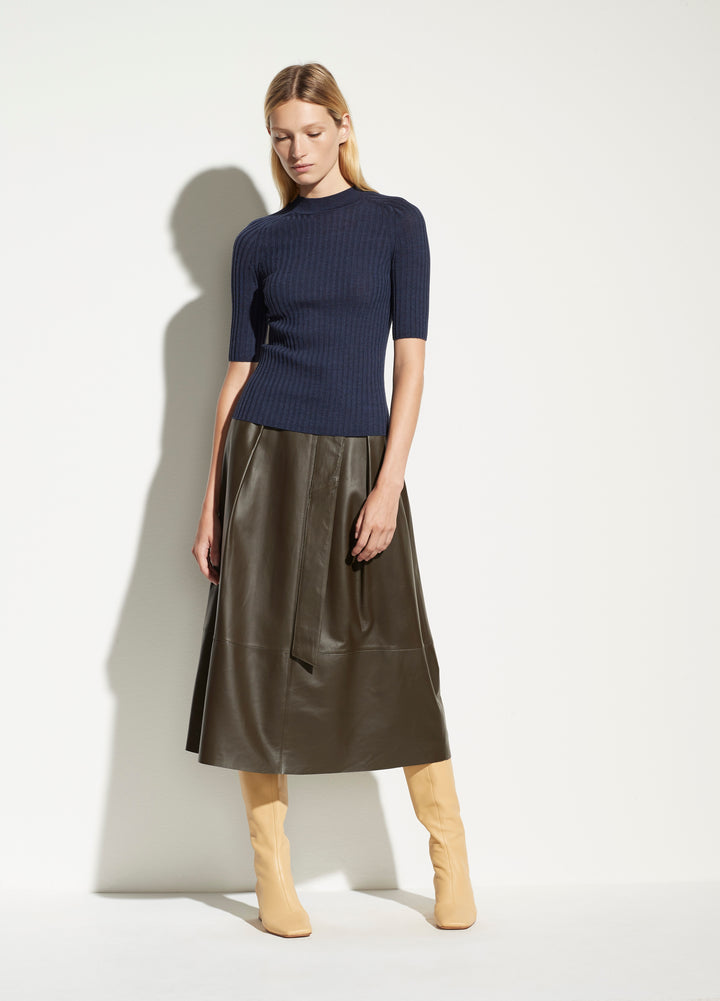 Vince - Skinny Rib Mock Neck in Heather Ink