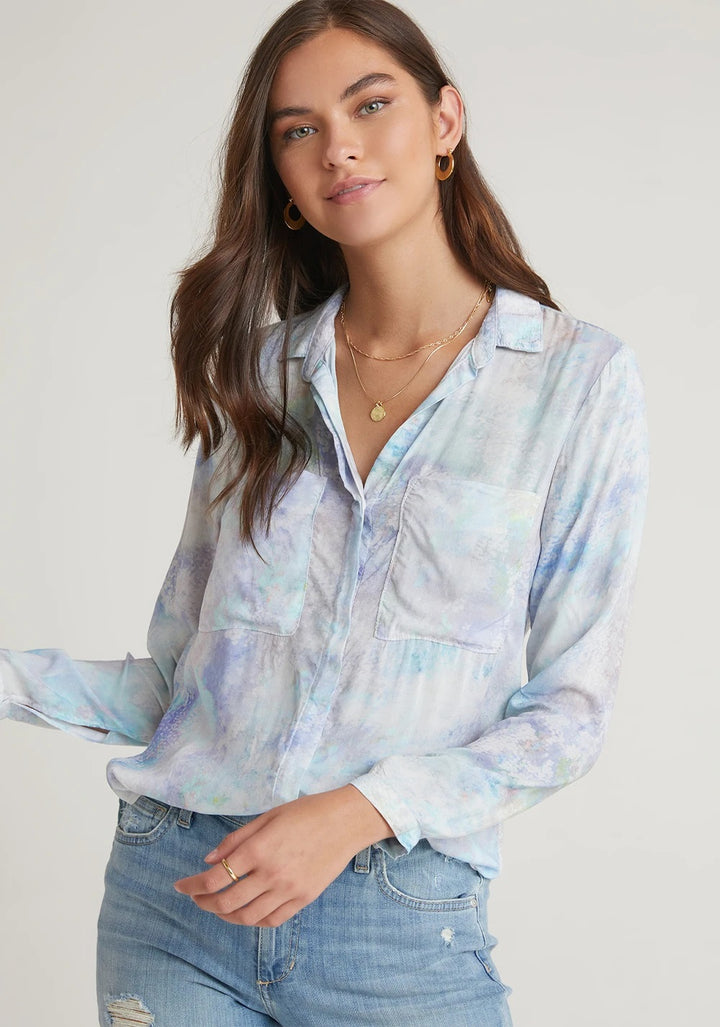 Bella Dahl - Full Button Down Hipster Shirt in Irredescent Aqua