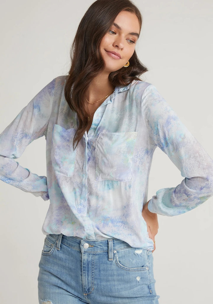 Bella Dahl - Full Button Down Hipster Shirt in Irredescent Aqua