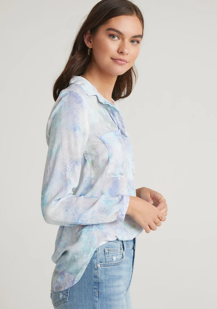 Bella Dahl - Full Button Down Hipster Shirt in Irredescent Aqua