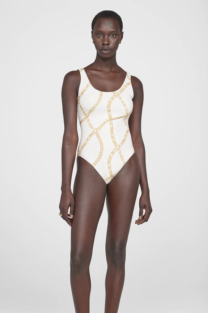 Anine Bing - Jace One Piece in Cream And Tan Link Print
