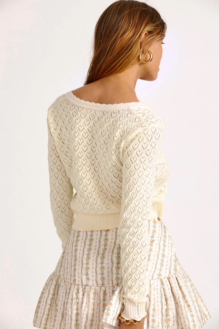 Love Shack Fancy - Janie Cropped Cardigan in Cream