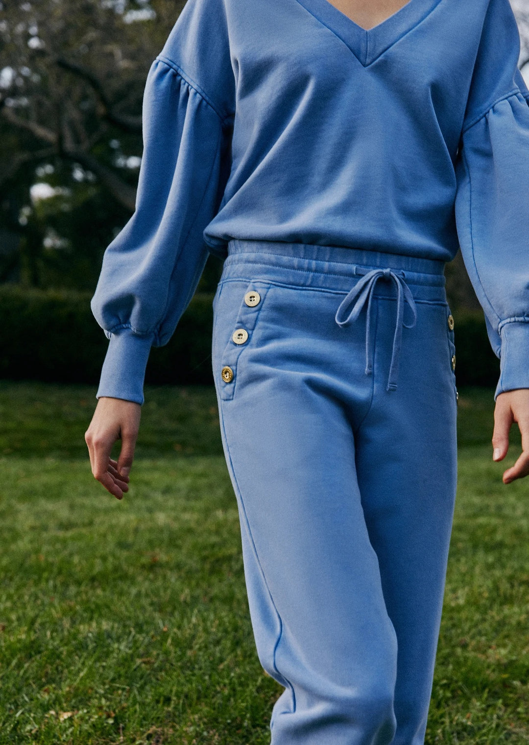 Derek Lam 10 Crosby - Jax Sweatpant with Sailor Buttons in Deep Blue