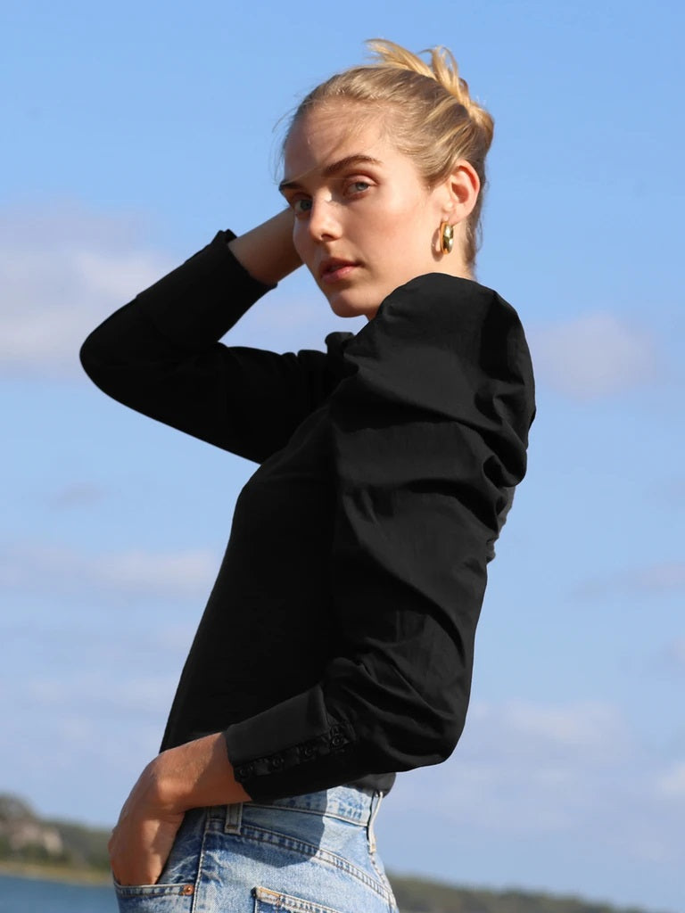 Nation LTD - Jenna Cuffed Combo Tee in Jet Black Tops