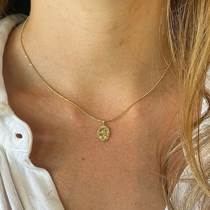 Joy Dravecky - Mini Saint Christopher Charm Necklace in Gold Jewelry