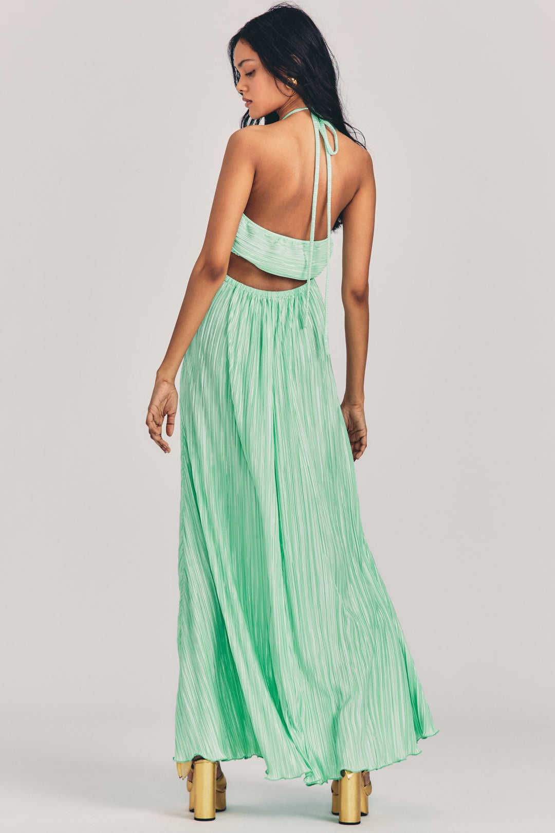 green love shack fancy dress Loveshackfancy Julissa Pliss-Satin Halter Maxi Dress In Green - 50% Off