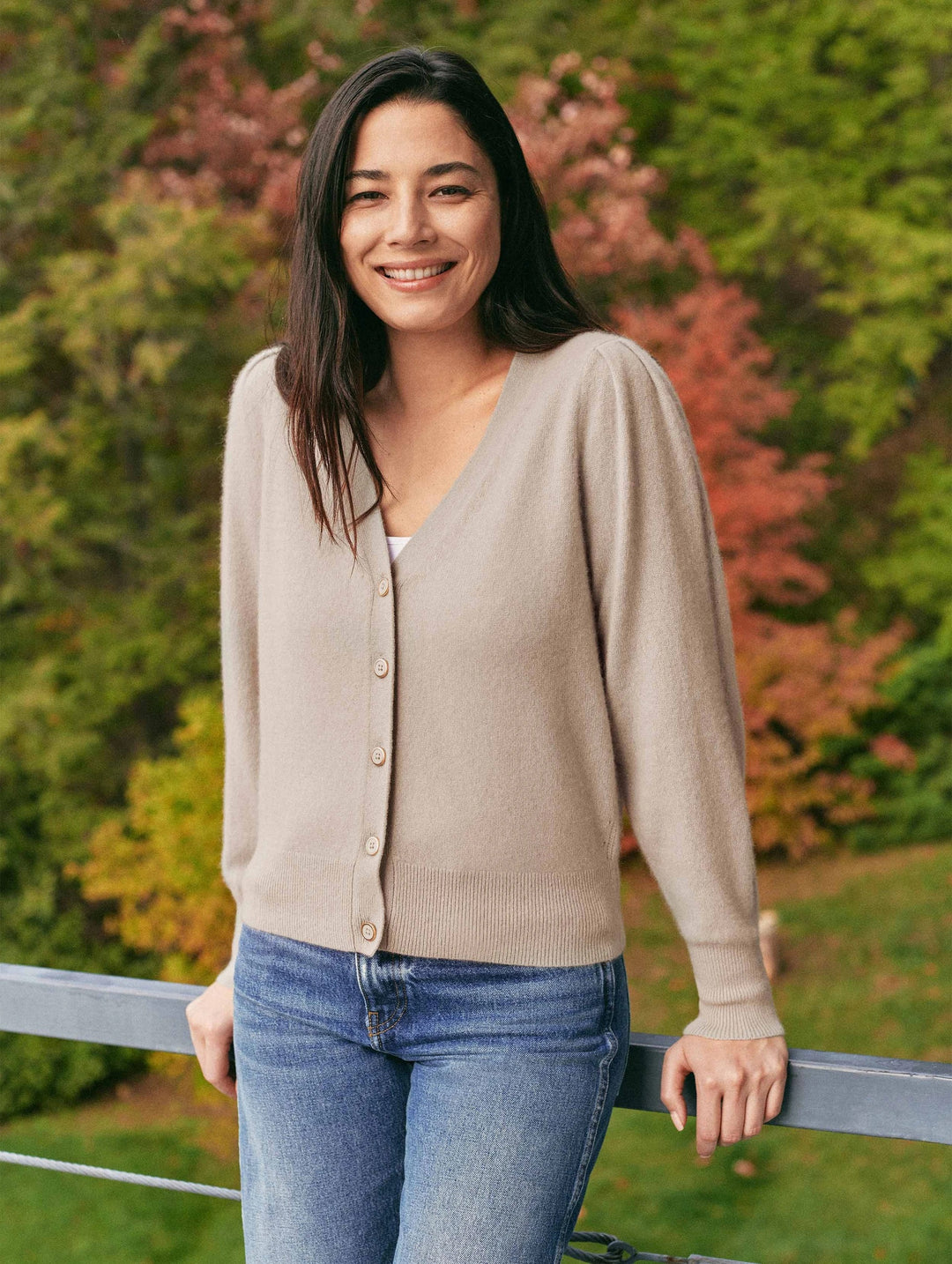 White + Warren - Feminine Sleeve Cardigan Top in Jute Heather