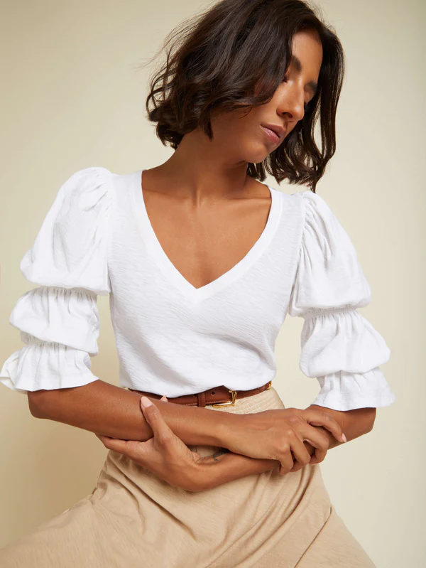 Nation LTD - Katana Romantic Sleeve V-Neck in White