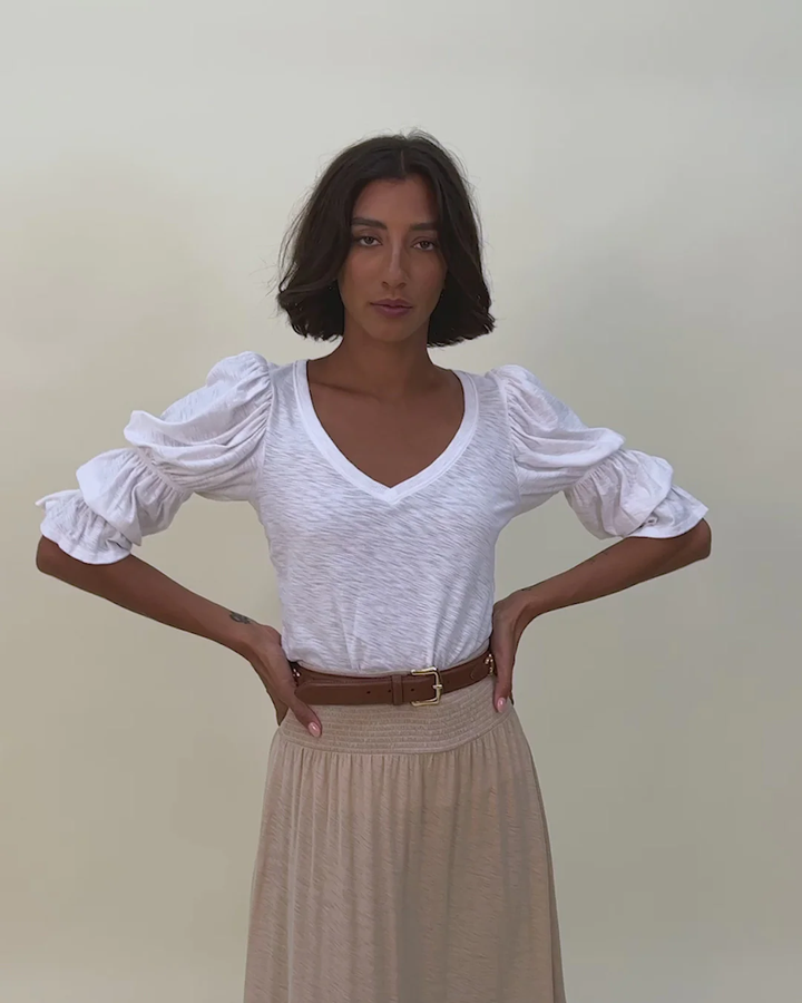Nation LTD - Katana Romantic Sleeve V-Neck in White