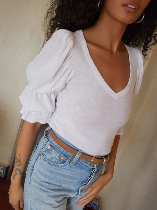 Nation LTD - Katana Romantic Sleeve V-Neck in White