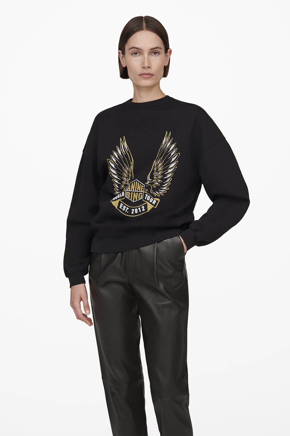 Anine Bing - Kenny Sweatshirt Gold Wings in Black