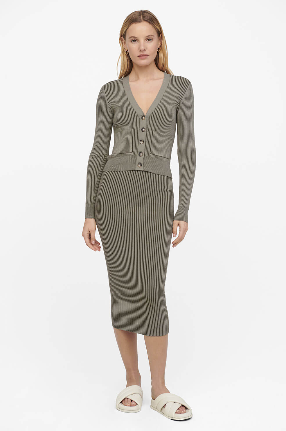 Anine Bing - Layla Cardigan in Green Khaki and Olive
