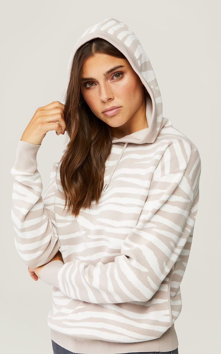 Soia & Kyo - Leila Zebra Print Hoodie in Pearl-Off White