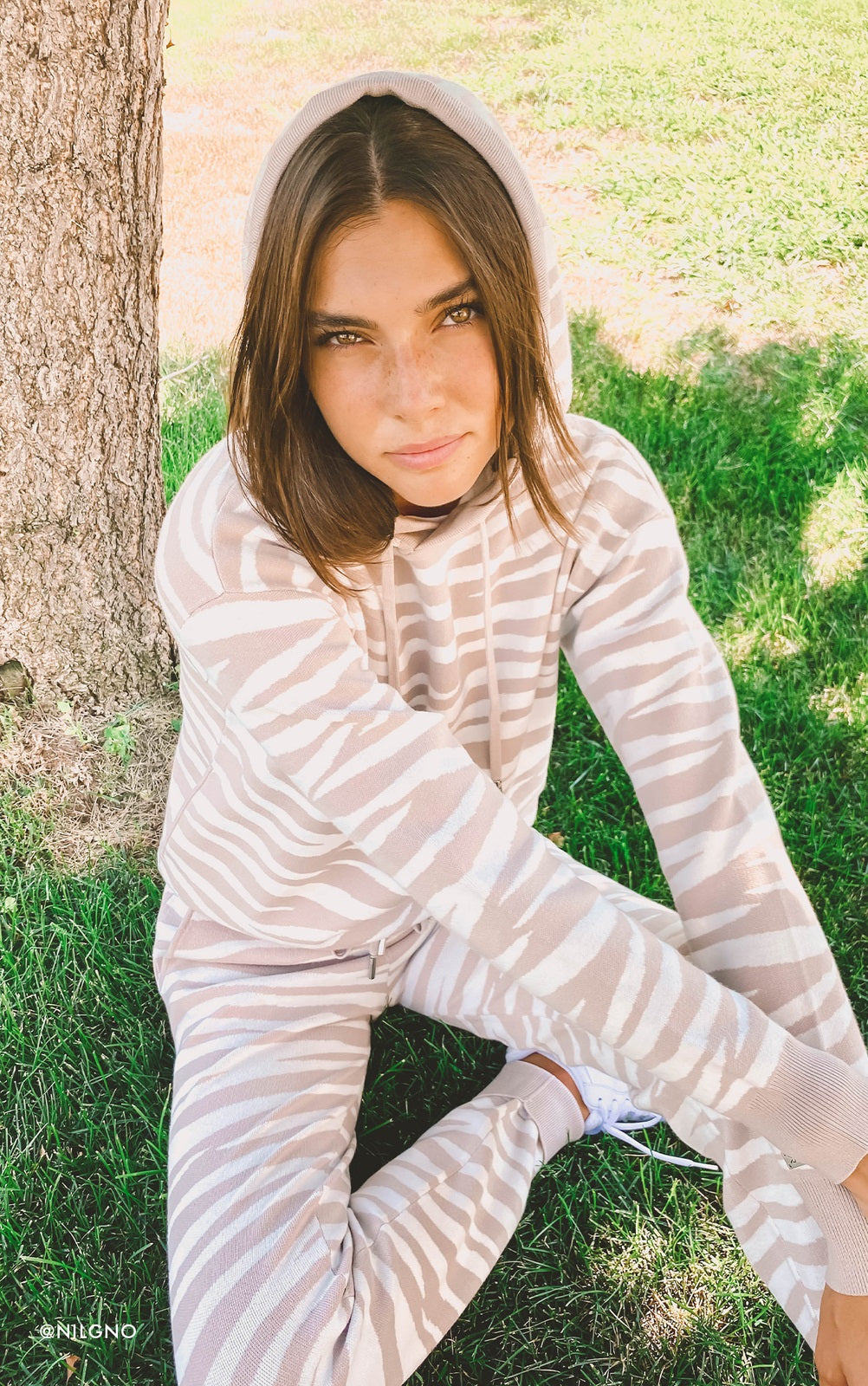 Soia & Kyo - Leila Zebra Print Hoodie in Pearl-Off White