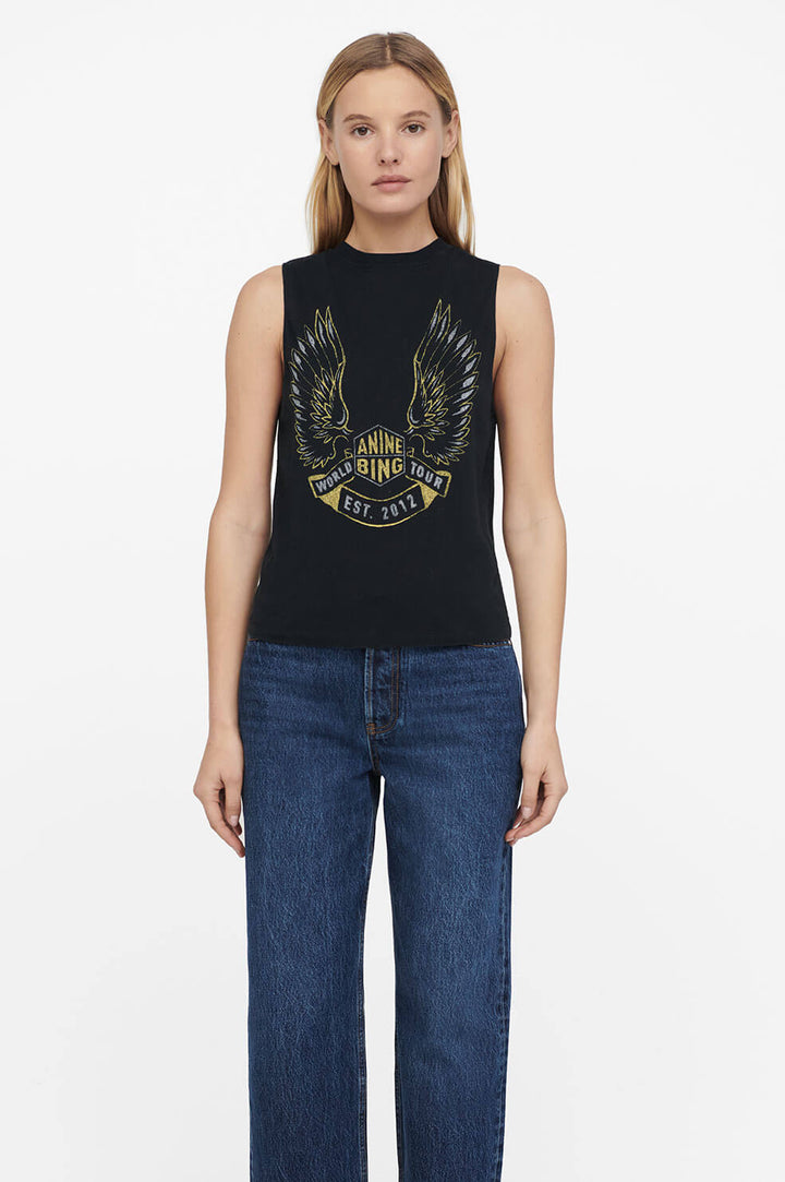 Anine Bing - Lennon Tee Gold Wings in Black