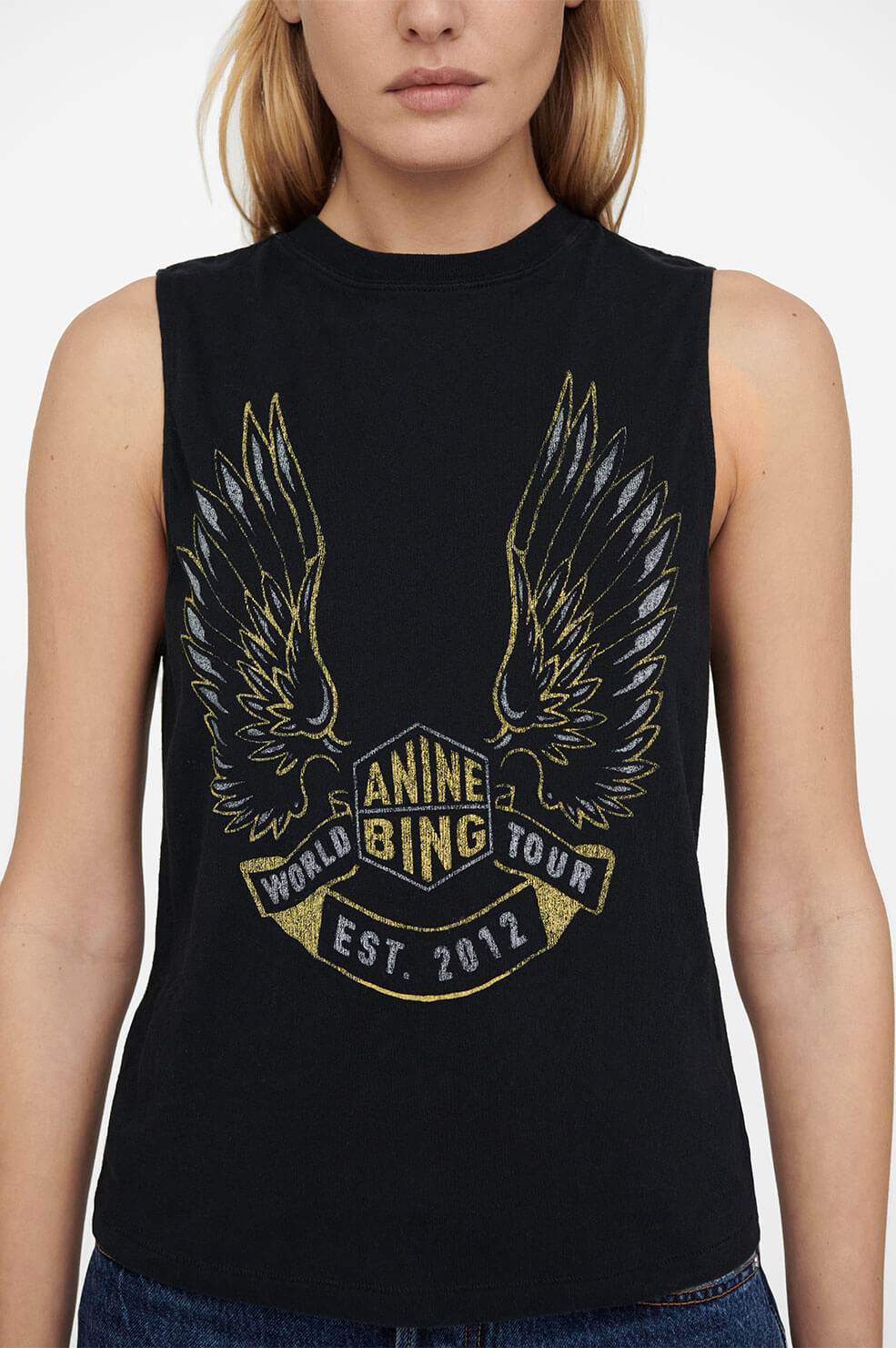 Anine Bing - Lennon Tee Gold Wings in Black