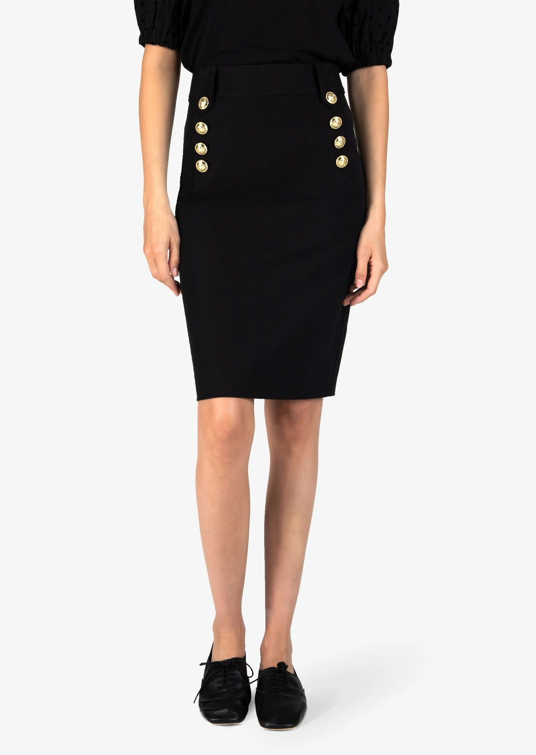 Derek Lam 10 Crosby - Lenox Pencil Skirt with Sailor Buttons in Black