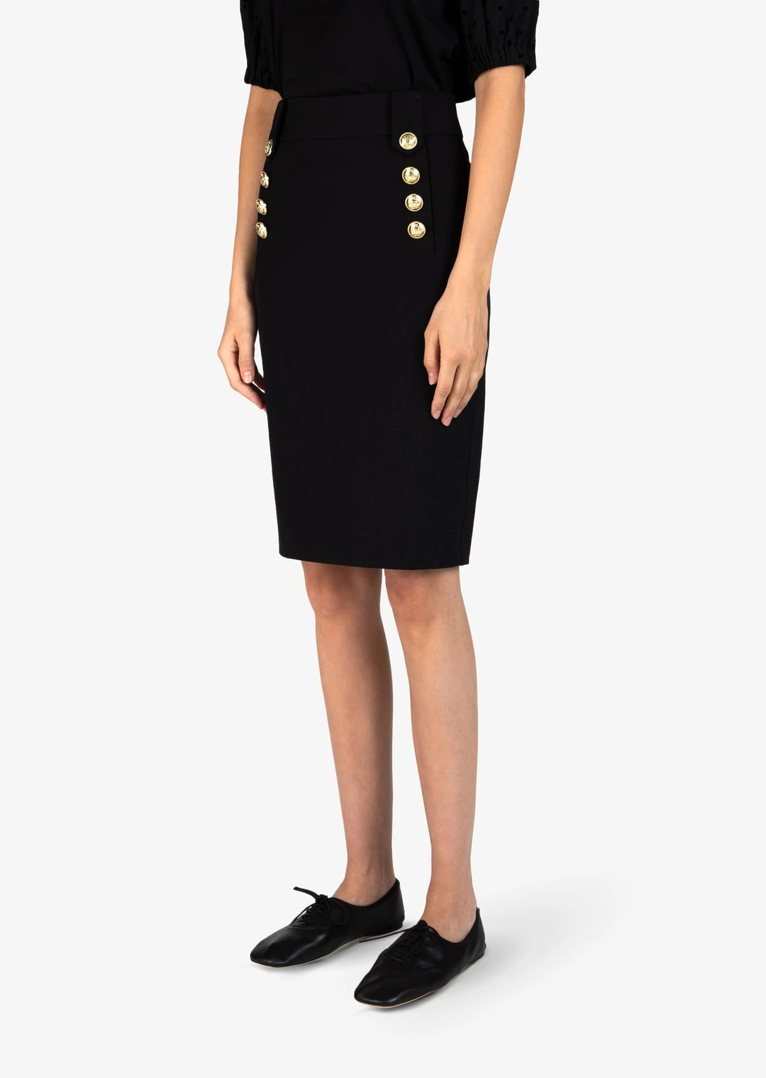 Derek Lam 10 Crosby - Lenox Pencil Skirt with Sailor Buttons in Black