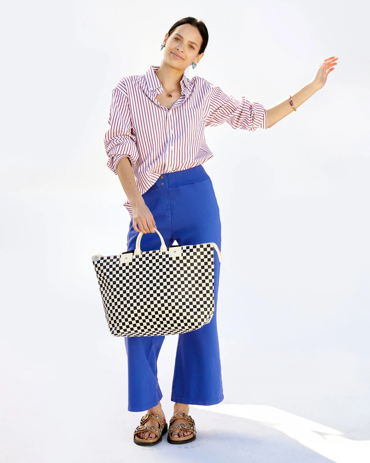 Clare V - Le Zip Sac in Cream Chantal w/ Black Checkers