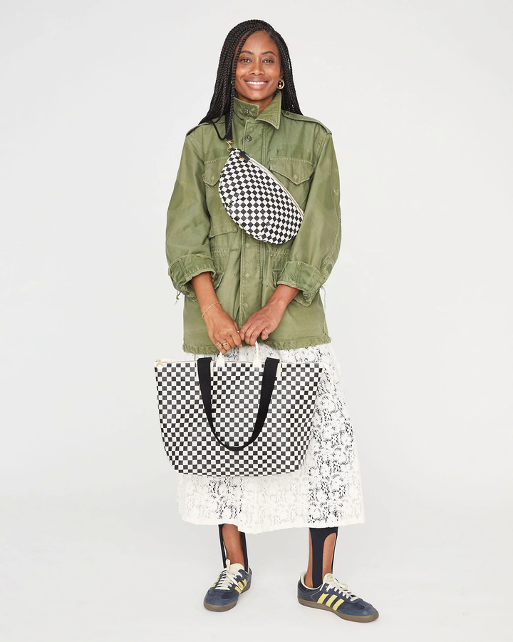 Clare V - Le Zip Sac in Cream Chantal w/ Black Checkers