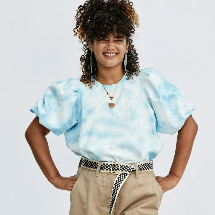 Clare V. - Puff Sleeve Sweatshirt in Blue Cloud Tie Dye Sweatshirts