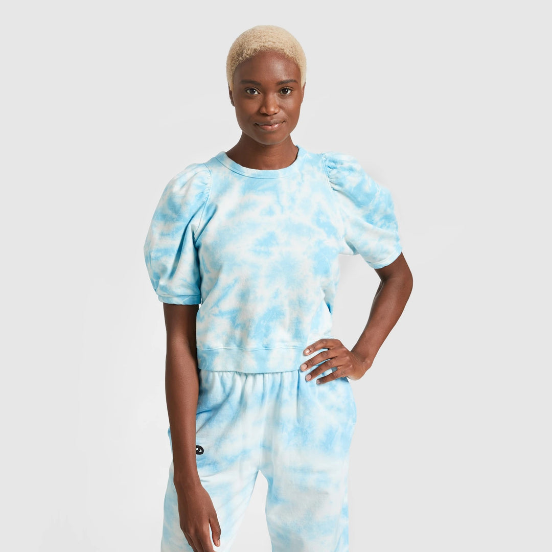 Clare V. - Puff Sleeve Sweatshirt in Blue Cloud Tie Dye