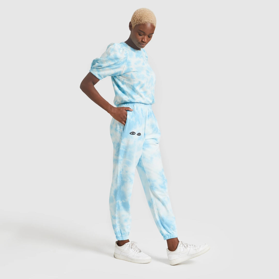 Clare V. - Puff Sleeve Sweatshirt in Blue Cloud Tie Dye