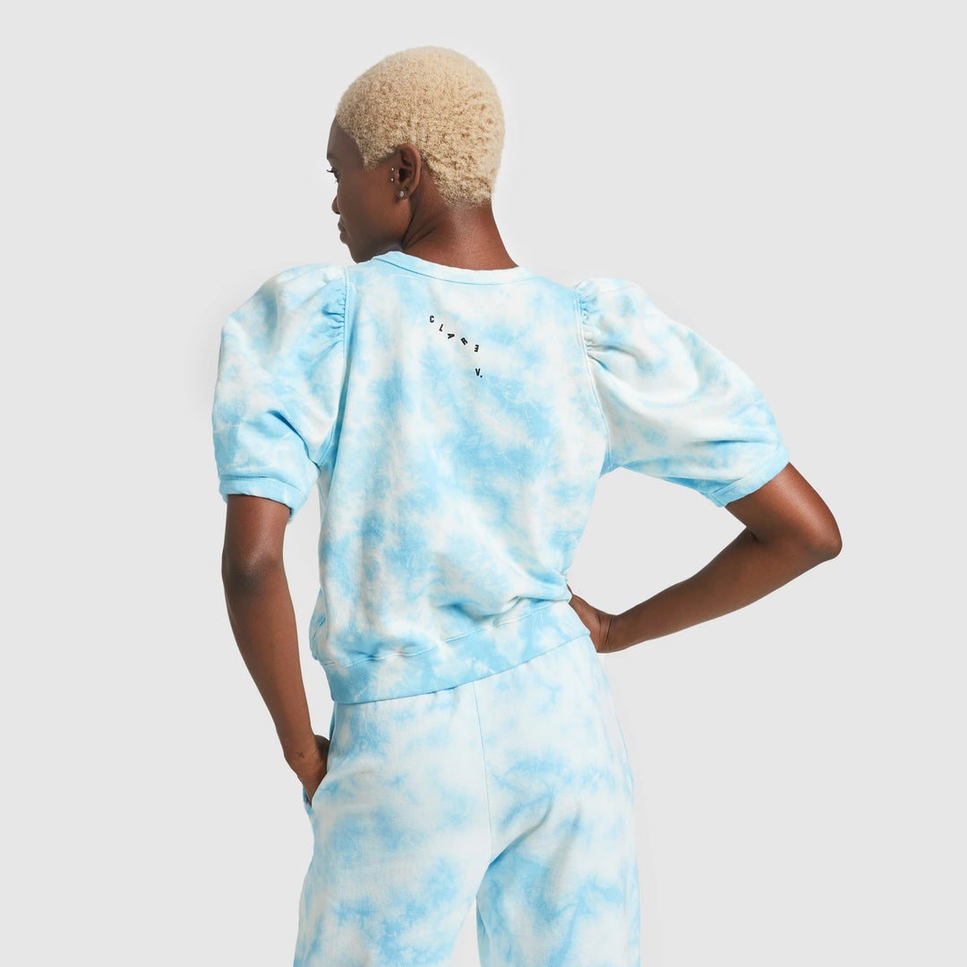 Clare V. - Puff Sleeve Sweatshirt in Blue Cloud Tie Dye