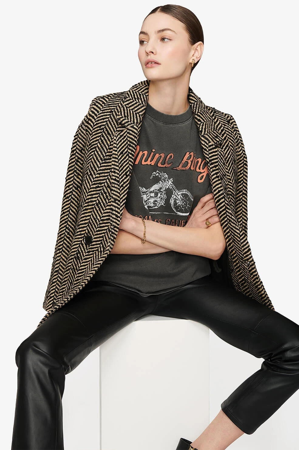 Anine Bing - Lili Tee Motorcycle in Washed Grey Tops