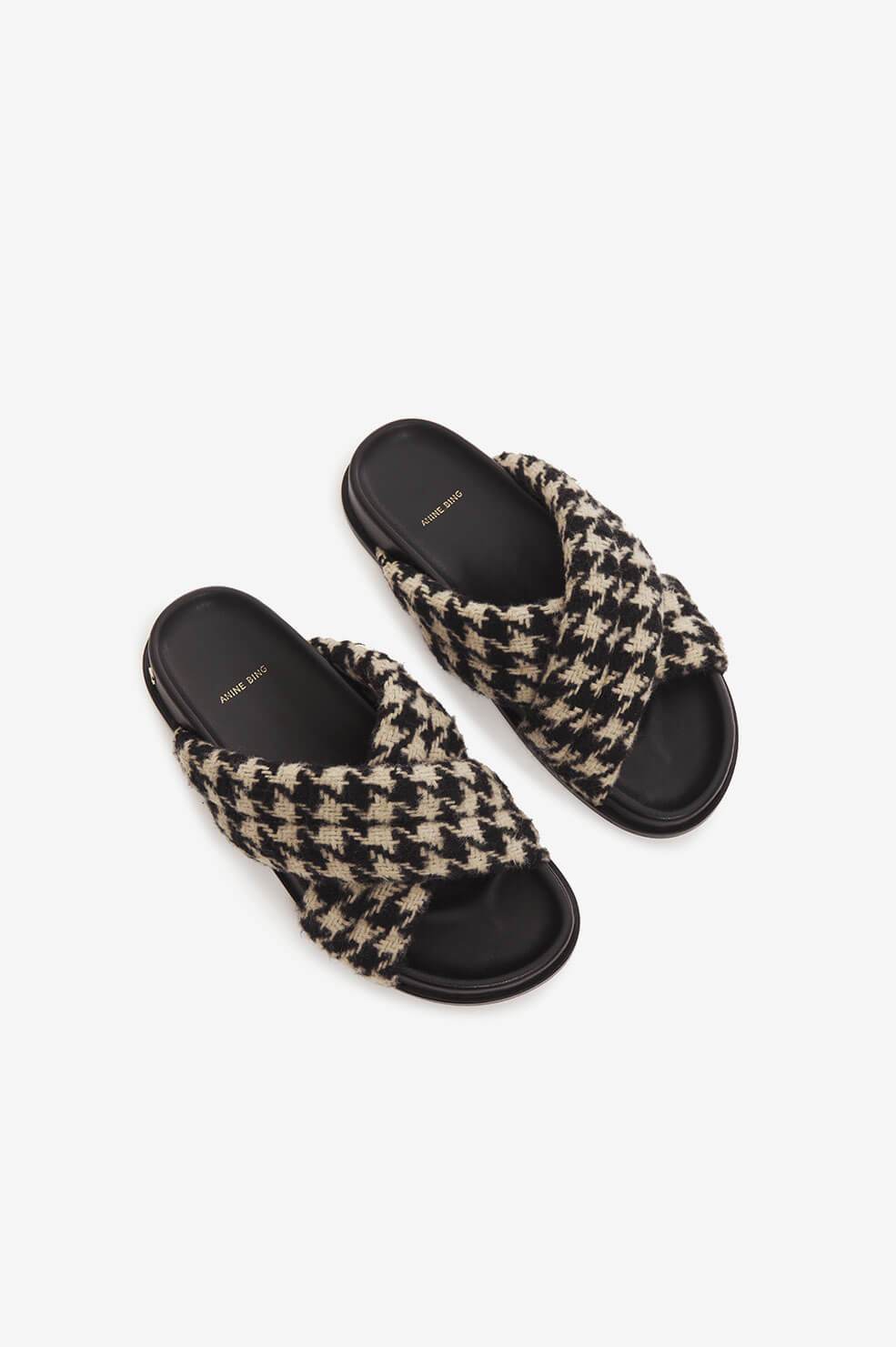 Anine Bing - Lizzie Slides - Houndstooth in Black/Nude