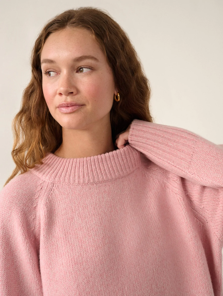 White + Warren - Lofty Cashmere Blend Marled Crewneck In Pink Marl