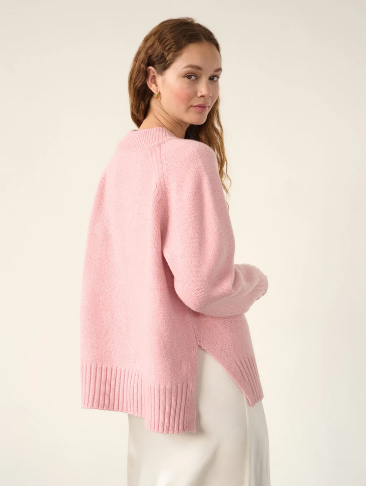 White + Warren - Lofty Cashmere Blend Marled Crewneck In Pink Marl