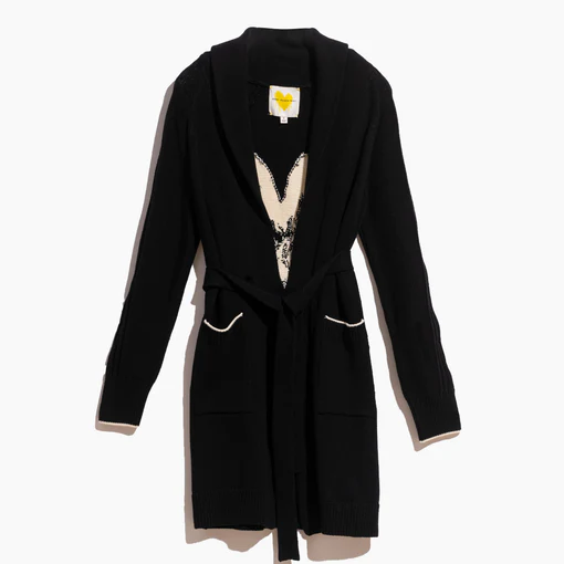 Kerri Rosenthal - London Super Long Shawl Cardigan in Pop Heart Black