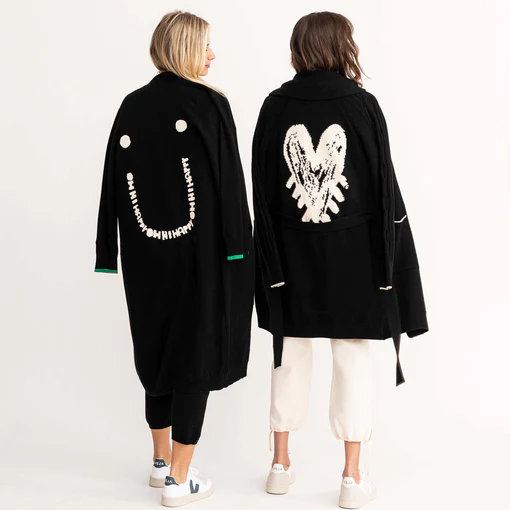 Kerri Rosenthal - London Super Long Shawl Cardigan in Pop Heart Black