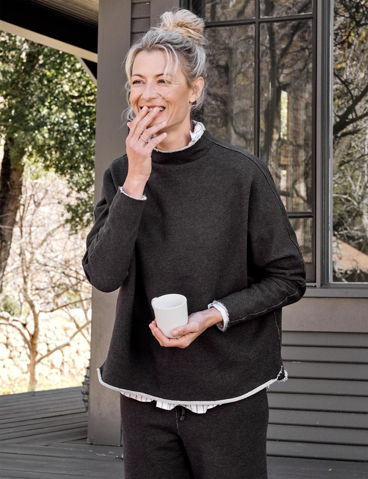 Frank & Eileen - Long Sleeve Funnel Neck Capelet in Charcoal Melange