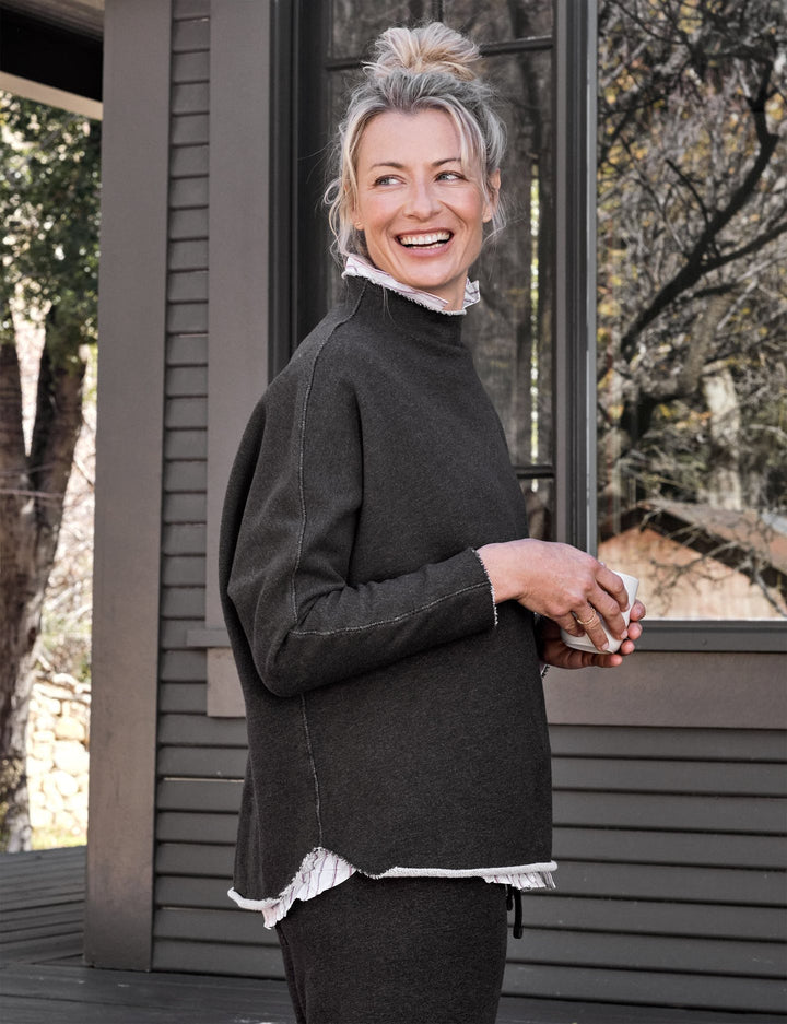 Frank & Eileen - Long Sleeve Funnel Neck Capelet in Charcoal Melange