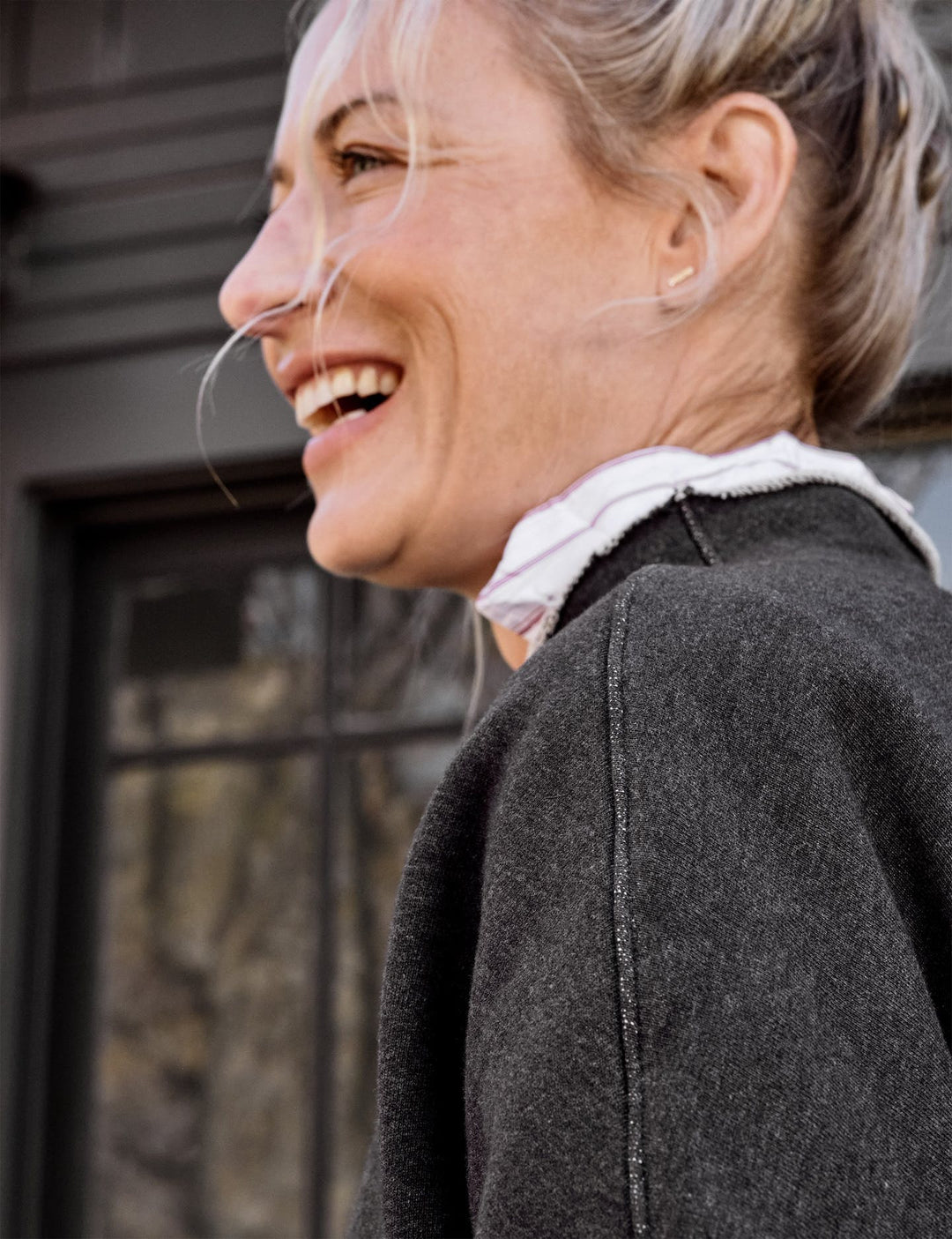 Frank & Eileen - Long Sleeve Funnel Neck Capelet in Charcoal Melange