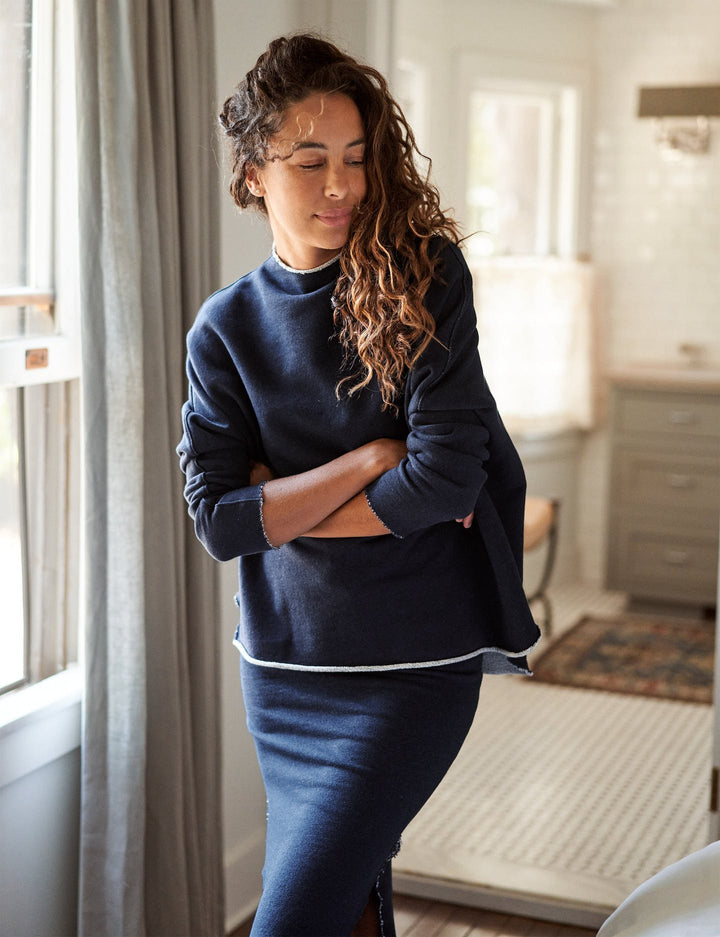 Frank & Eileen - Long Sleeve Funnel Neck Capelet in Navy Melange