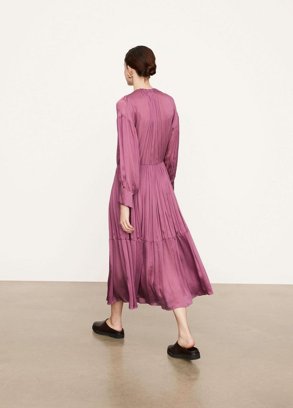 vince purple dress VINCE Lilac Micro Pleated Boat Neck Dress in Plum Night Size Medium M