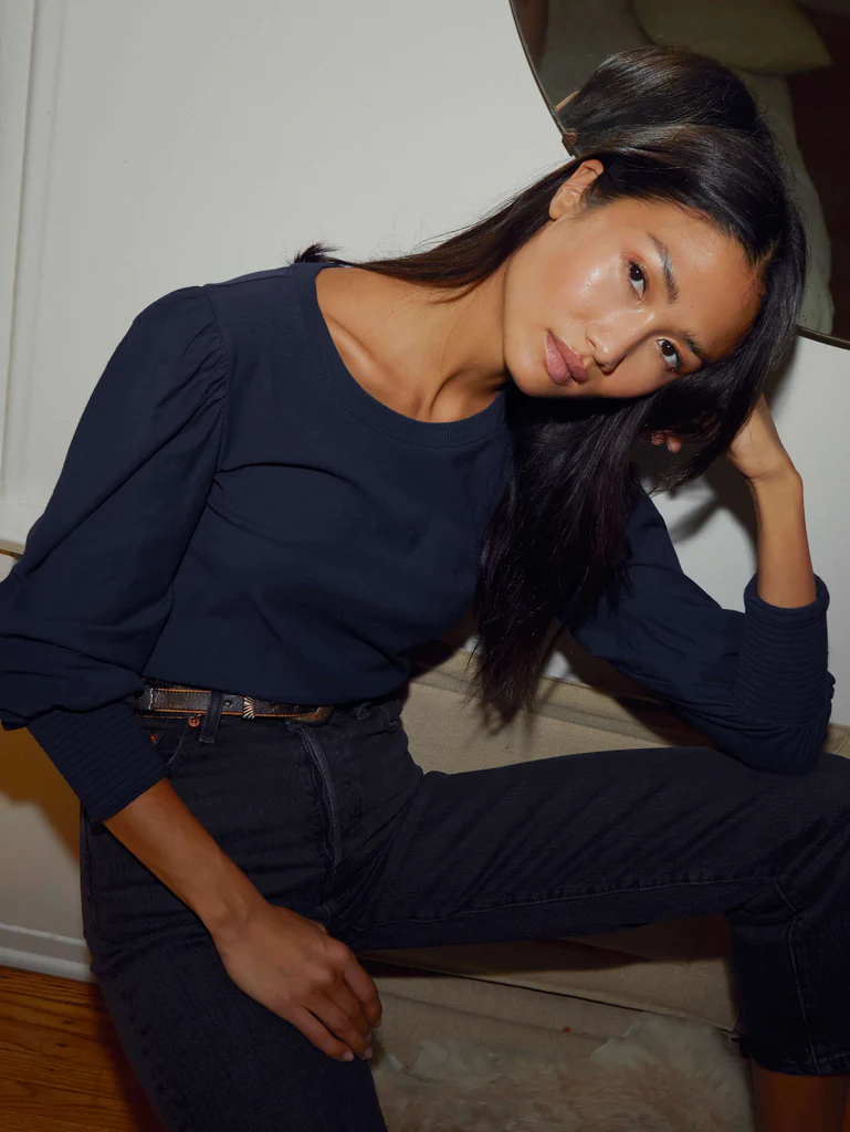 Nation LTD - Loren Smocked Peasant Tee in Night Horizon