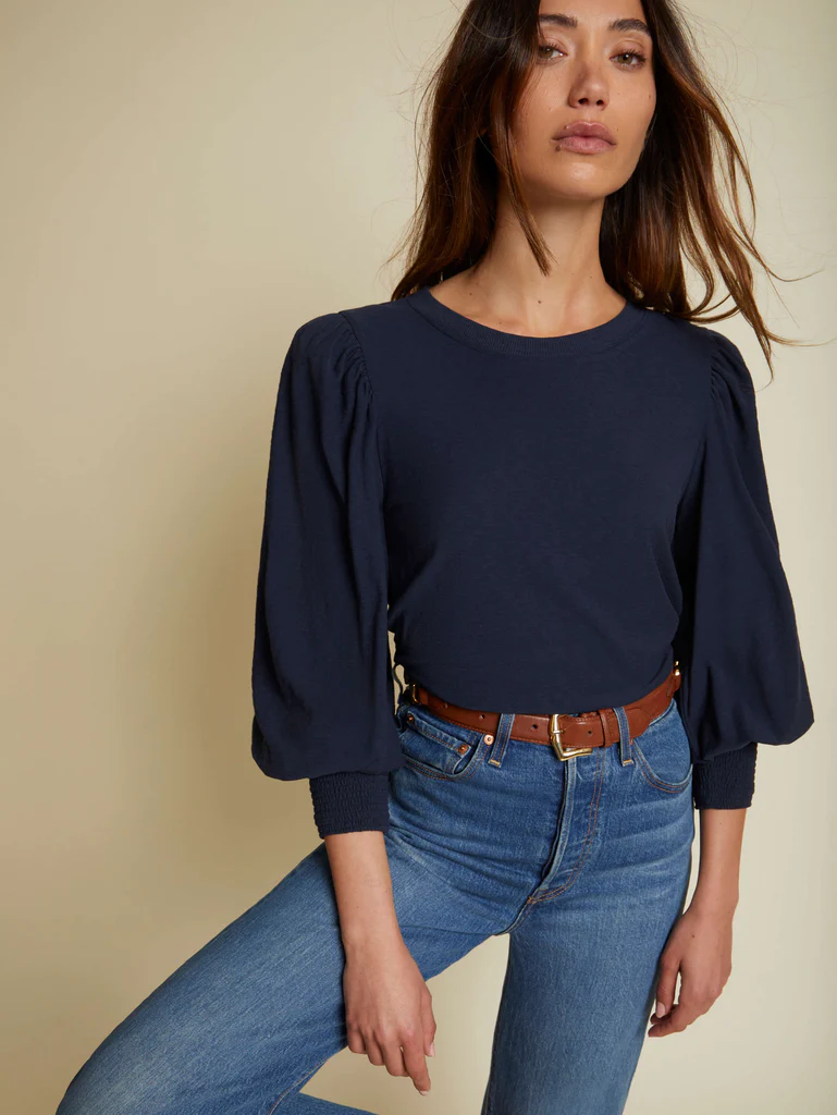 Nation LTD - Loren Smocked Peasant Tee in Night Horizon